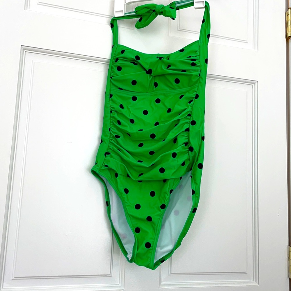 COCOSHIP NWT vintage style green polka dot suit